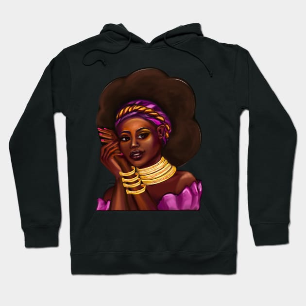 Afro Queen Black is beautiful anime manga black girl with Gold bangles, the top 10 best gift ideas for black women Hoodie by Artonmytee